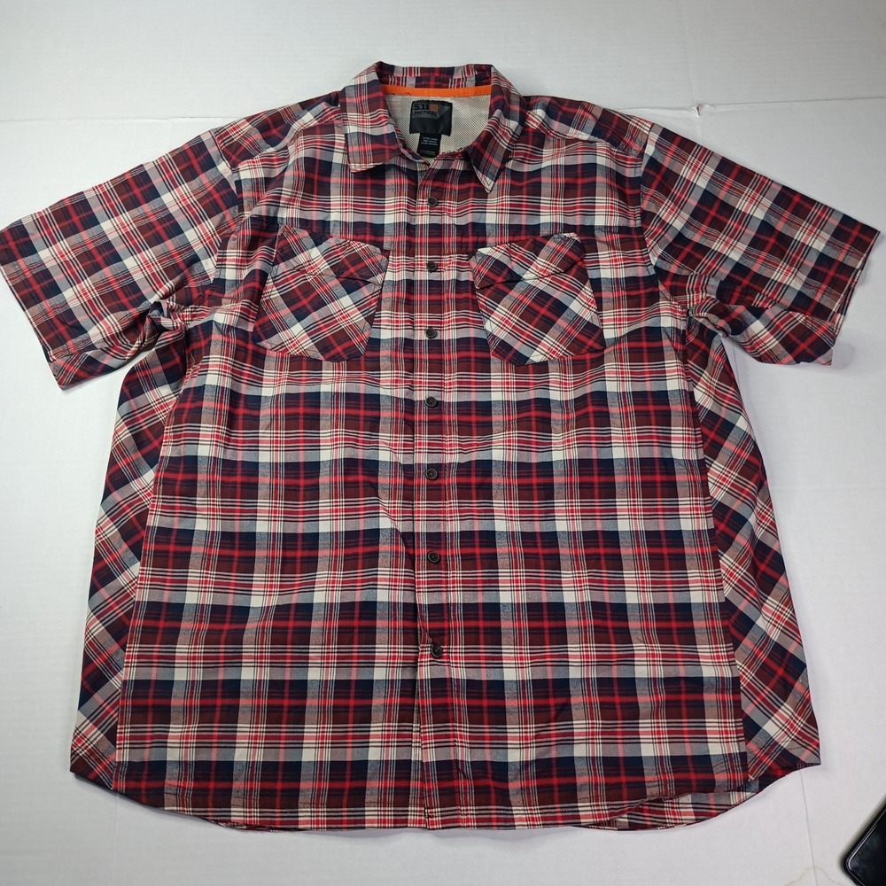 5.11 Tactical Slipstream Cover Shirt Mens XL Red Spartan Plaid Short Sleeve Snap
